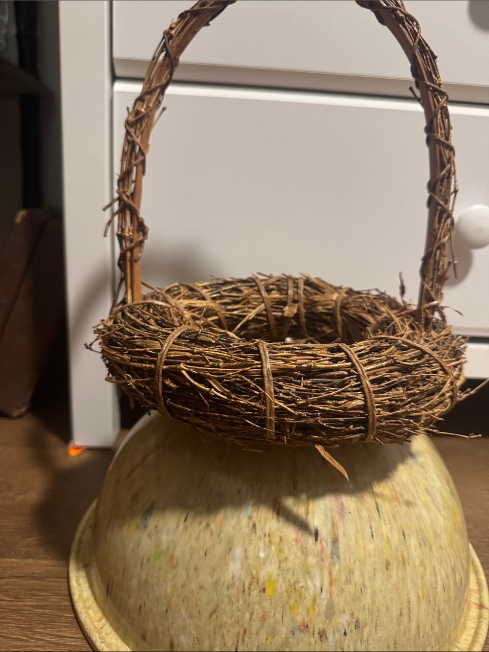 Source Unknown Brown Woven Twig Basket with Handle